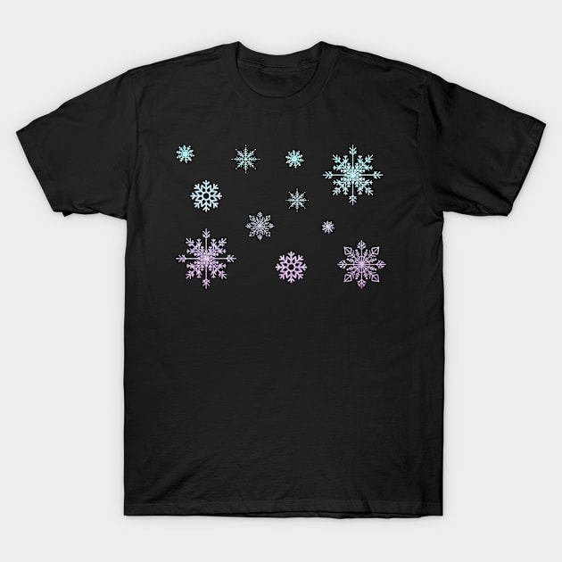 Pastel Purple Blue Ombre Faux Glitter Snowflakes T-Shirt by Felicity-K